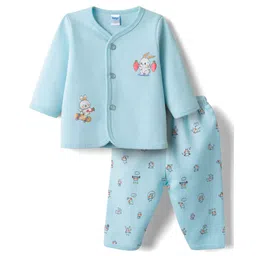 Tango Interlock Knit Full Sleeves Front Open Night Suit with Bunny Print - Aqua-picture-24