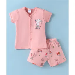 Tango Interlock Knit Half Sleeves Shorts Night Suit with Bunny Print - Pink-picture-21