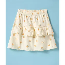Tango Interlock Knit Knee Length Layered Skirt with Floral Print - Yellow-picture-24