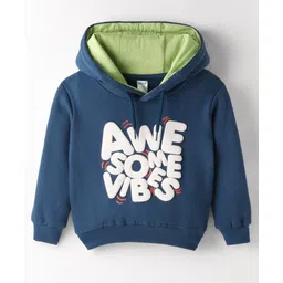 Tango Knit Full Sleeves Hooded Fleece Sweatshirt with Text Print - Navy Blue-picture-34