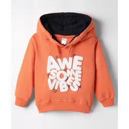 Tango Knit Full Sleeves Hooded Fleece Sweatshirt with Text Print - Orange-picture-33