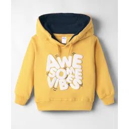 Tango Knit Full Sleeves Hooded Fleece Sweatshirt with Text Print - Yellow-picture-32