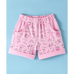 Tango Looper Above Knee Length Shorts Cat & Dog Print - Pink-image-1