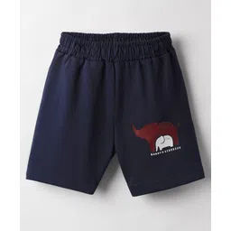Tango Looper Knit Above Knee Length Shorts with Elephant Print - Navy Blue-image-4