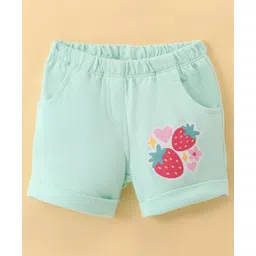 Tango Looper Knit Above Knee Length Shorts with Strawberry Print - Green-image-6