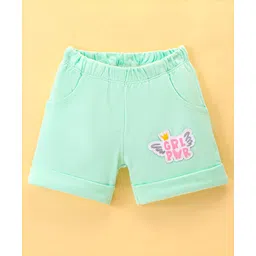 Tango Looper Knit Above Knee Length Shorts with Text Patch - Green-image-5