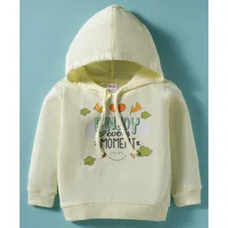 Tango Looper Knit Full Sleeves Hooded T-Shirt with Enjoy Every Moment Text Print - Cream-image-34