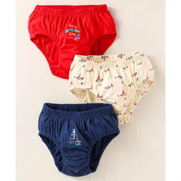 Tango Single Jersey Knit Beach Theme Print Briefs Pack of 3 - Red Navy Blue & Cream-picture-22