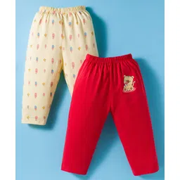 Tango Single Jersey Knit Full Length Lounge Pants With Animal & Ice- cream Print Pack Of 2 -Red & Yellow-image-8