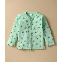 Tango Single Jersey Knit Full Sleeves Front Open Jhabla With Teddy Print - Light Green-picture-18