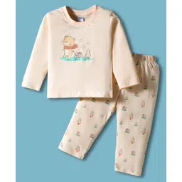 Tango Single Jersey Knit Full Sleeves Night Suit with Bear Print - Peach-picture-37