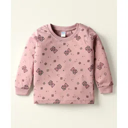 Tango Single Jersey Knit Full Sleeves Teddy Bear Printed Co-Ords Night Suit - Pink image 2