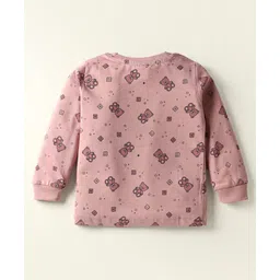 Tango Single Jersey Knit Full Sleeves Teddy Bear Printed Co-Ords Night Suit - Pink image 3