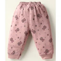 Tango Single Jersey Knit Full Sleeves Teddy Bear Printed Co-Ords Night Suit - Pink image 4