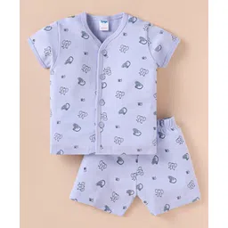 Tango Single Jersey Knit Half Sleeves Shorts Night Suit with Animal Print - Light Blue-picture-19