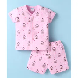 Tango Single Jersey Knit Half Sleeves Shorts Night Suit With Animal Print - Pink-picture-20