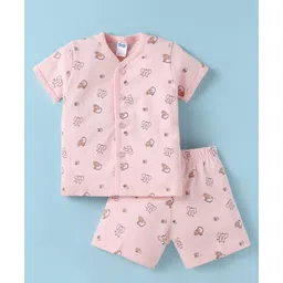 Tango Single Jersey Knit Half Sleeves Shorts Nightsuit with Animal Print - Pink-picture-23