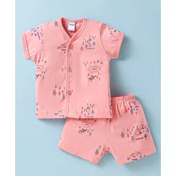 Tango Single Jersey Knit Half SleevesShorts Night Suit with Animal Print - Coral-picture-10