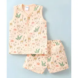 Tango Single Jersey Knit Sleeveless Night Suit Jungle Safari Theme - Peach-image-5