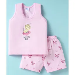 Tango Single Jersey Sleeveless Shorts Night Suit with Lion Print - Pink-picture-11