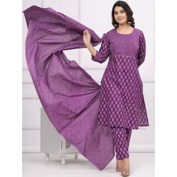 TANISHA Floral Printed Round Neck Straight Kurta With Trousers And Dupatta image 2