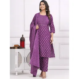 TANISHA Floral Printed Round Neck Straight Kurta With Trousers And Dupatta image 1
