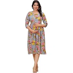 tanisha Women's Maternity Feeding Kurti Maxi Dress with Zip Dress-picture-33