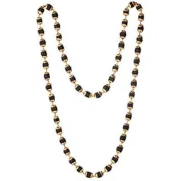 tanishka art Men's/Women's Present Brass and Wooden Rudraksha Mala Long Chain and 54 Stone 5 Mukhi Rudraksha Golden Cap Mala (Black, 24 Inches)-picture-24