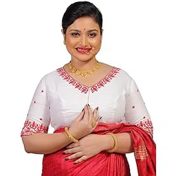 tanjinas Women's Cotton - White - Embroidered Smart Wear - Half Sleeve - Round Neck Readymade Designer Blouse -(TBMWWH0185)-picture-33