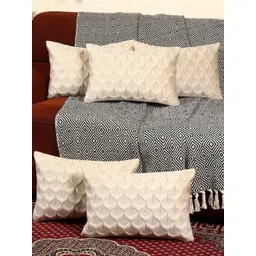 TANLOOMS Cream 5 Pieces Floral Printed Velvet Rectangle Cushion Covers-picture-19