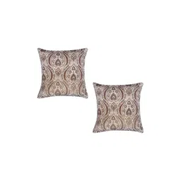 TANLOOMS Cream-Coloured & Brown 2 Pcs Velvet Square Cushion Covers image 1