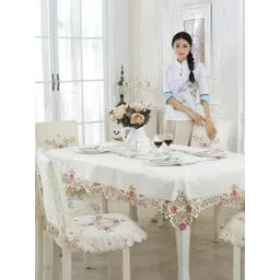 TANLOOMS Cream-Coloured Floral 6-Seater Table Cover with Embroidered details-picture-16
