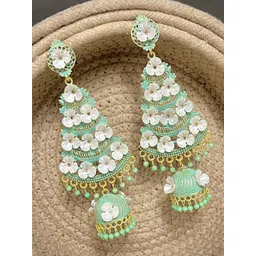 TANLOOMS Gold-Plated Artificial Beaded Floral Enamelled Jhumkas-picture-16