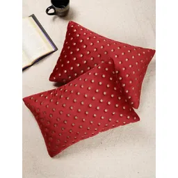 TANLOOMS Maroon And Gold Toned 5 Pieces Velvet Rectangle Cushion Covers-picture-18