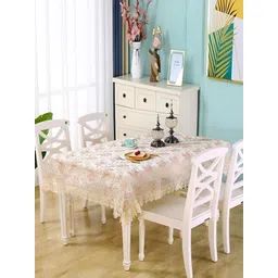 TANLOOMS Off White & Pink Floral Anti-Skid 6-Seater Table Cover with Embroidered details-picture-27