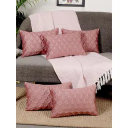 TANLOOMS Pink & Gold 5 Pieces Floral Printed Velvet Rectangle Cushion Covers-picture-28