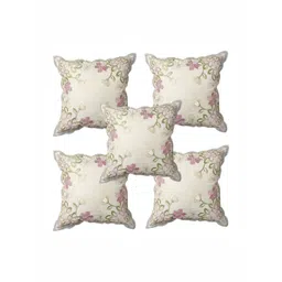 TANLOOMS Pink & Green 5 Pieces Floral Embroidered Square Cushion Covers-picture-28