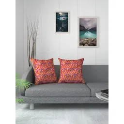 TANLOOMS Red & Yellow 2 Pieces Floral Velvet Square Cushion Covers-picture-14