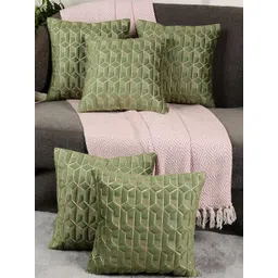 TANLOOMS Set Of 5 Green Velvet Square Cushion Covers-picture-15