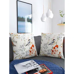 TANLOOMS White & Orange 2Pcs Floral Cotton Square Cushion Covers-picture-35