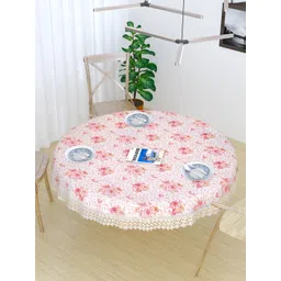 TANLOOMS White & Pink Floral Cotton Round Textured 2-Seater Table Cover-picture-38