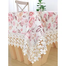TANLOOMS White & Pink Floral Cotton Textured 4-Seater Table Cover-picture-35