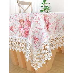TANLOOMS White & Pink Floral Cotton Textured 6-Seater Table Cover-picture-30
