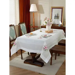 TANLOOMS White & Pink Floral Embroidered Rectangle Table Cover-picture-19