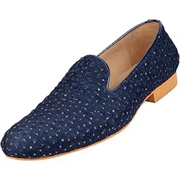 tanny shoes Men's Fabric Material All Over Embroidered Juttis & Mojaris Navy Blue For Wedding Party Casual thnic Shoe, Juti, Juti for men, Ethnic juti, Juttis and Mojaris, Cocktail, Wedding|Party|Occasions|Fashion|Outdoor|Indoor|Lightweight|Shoes with TPR Sole-picture-11