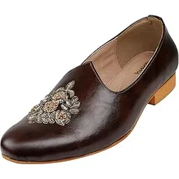 tanny shoes Men's Faux Leather Ethnic Shoes with Zari Embroidered Floral Design, Brown,Ethnic Shoe, Juti, Juti for men, Ethnic juti, Juttis and Mojaris, Cocktail, Wedding|Party|Occasions|Fashion|Outdoor|Indoor|Lightweight|Shoes with TPR Sole-picture-23