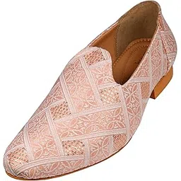 tanny shoes Men's Peach Jacquard Fabric/Sequin Work with Floral Pattern Slip-on Juttis and Mojaris for Bridal Party, Casual Ethnic Shoe, Cocktail, |Occasions |Fashion|Lightweight| TPR Sole-picture-20