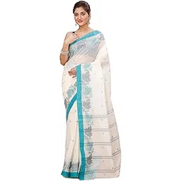 tant story Women's Traditional Bengal Tant Handloom Pure Cotton Leaf Border Tangail Saree without Blouse Piece-picture-37