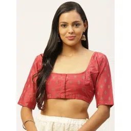 tantkatha Red & Golden Woven Design Saree Blouse-picture-14