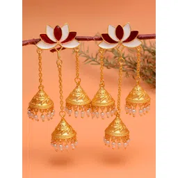Tanusha Jewels Gold-Plated Pearls Beaded and Artificial Beaded Dome Shaped Jhumkas-picture-14